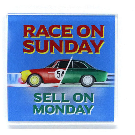Magnete in Plexiglass - Think Faster - Race On Sunday Sell On Monday